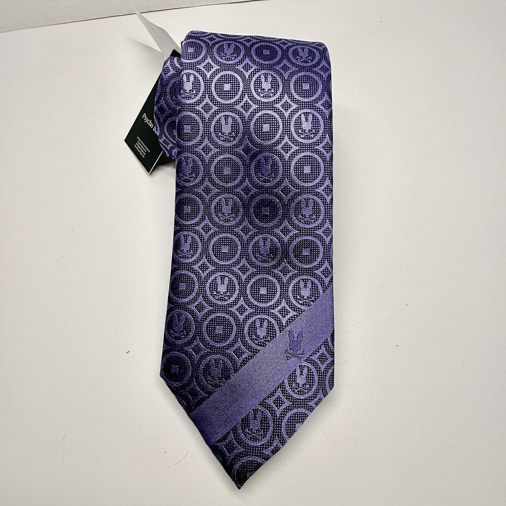 Phycho Bunny Two-Way Bunny Print Traditional Silk Neck Tie 2 Tone Purple New